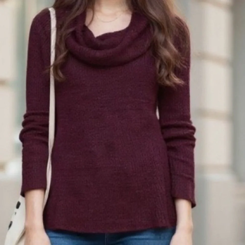 LOFT Womens Burgundy Cowl Neck Sweater Small Knitwear Winter Outdoor Casual Soft